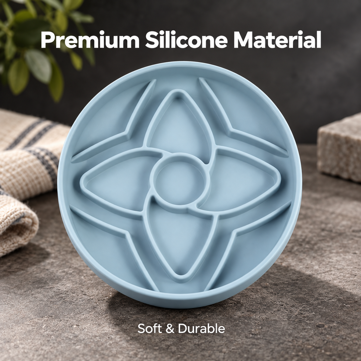 Comedero lento de silicona con diseño floral para perros, plato redondo de 190 mm para comida húmeda y seca