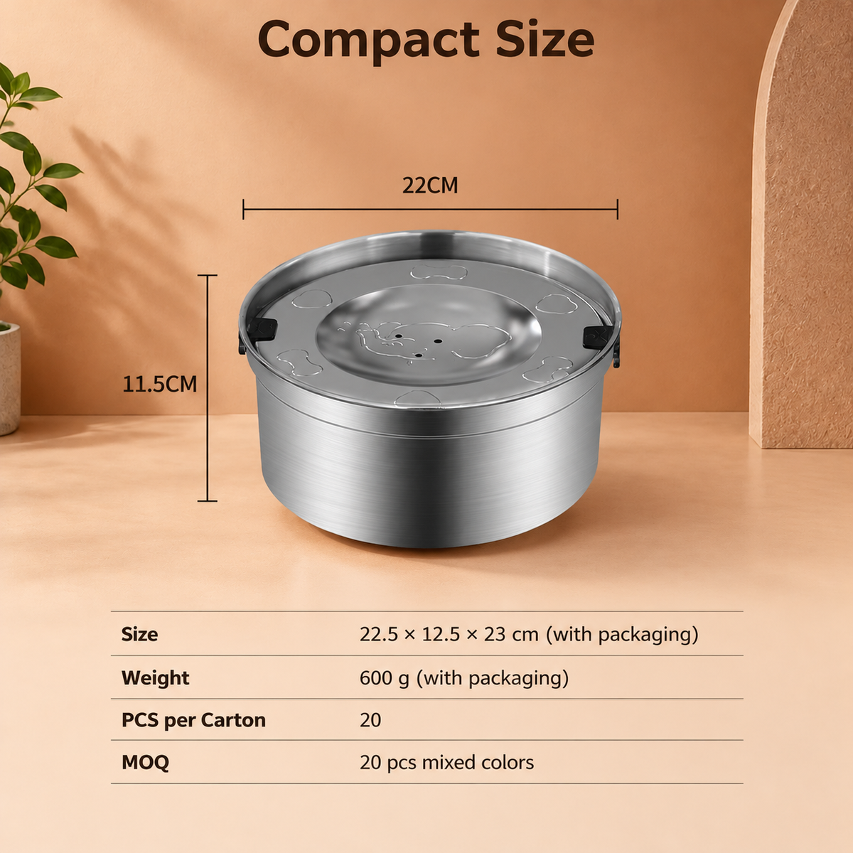 No Spill Dog Water Bowl 3.2L Stainless Steel with Floating Disk and 4 Animal Lids