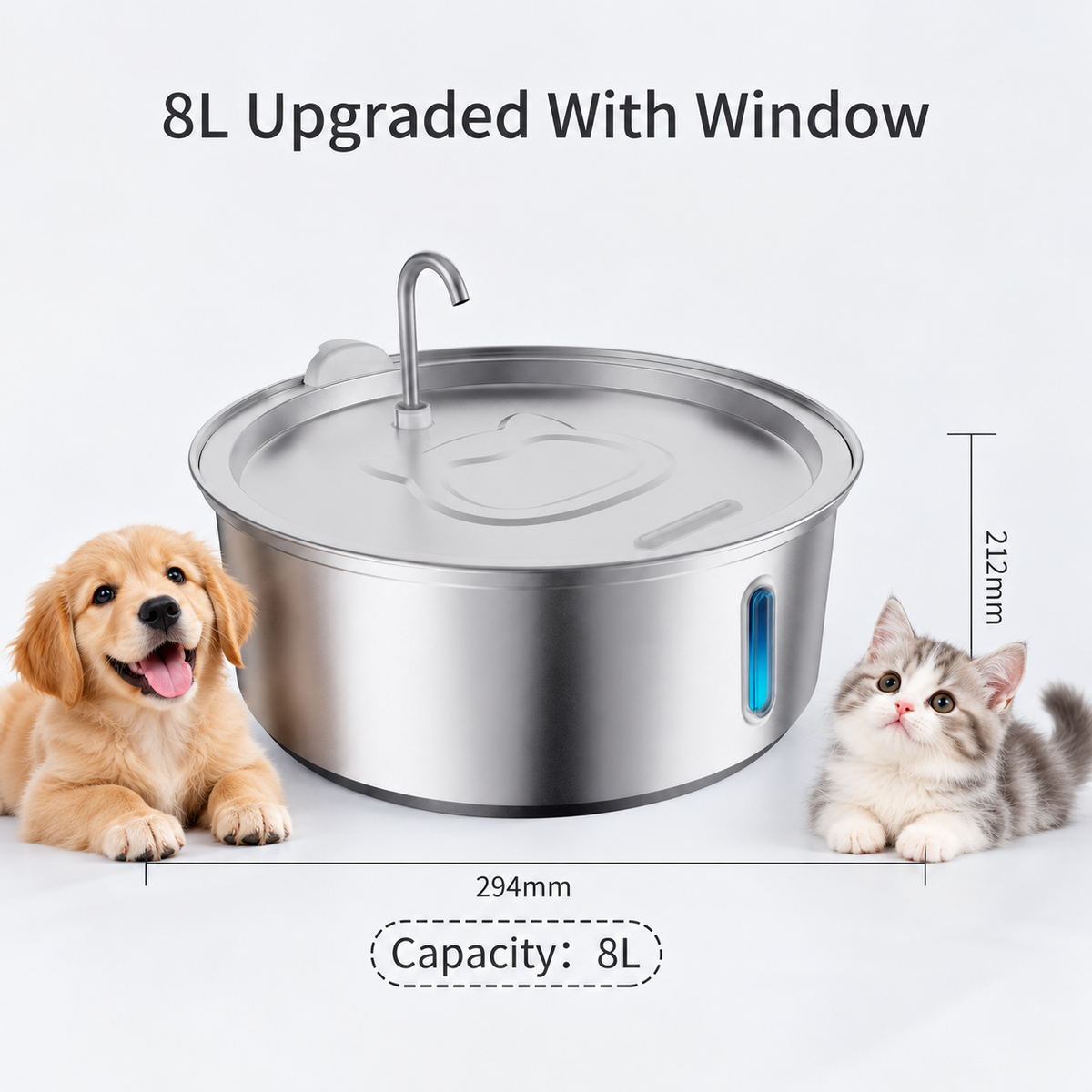 11L/ 8L/ 4L/ 2.2L/ Stainless Steel Pet Water Fountain with Faucet Spout for Large Dogs
