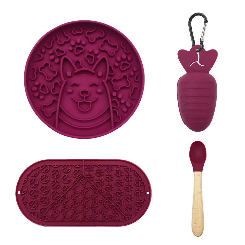Silicone Slow Feeder Plate and Lick Mat 4-Piece Outdoor Dog Feeding Set