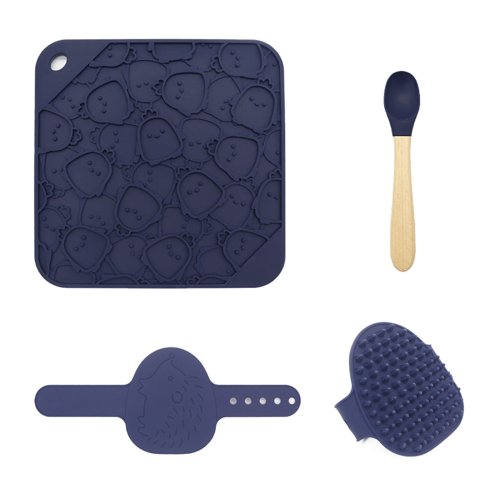 Dog Bath Lick Mat Kit with Suction Cups, Bath Brush and Silicone Spoon