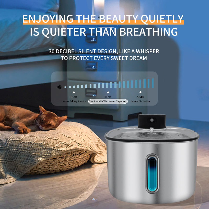 Wireless Stainless Steel Pet Water Fountain 4L with Motion Sensor for Cats and Dogs
