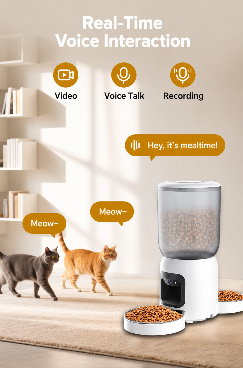 Dual Bowl Smart Pet Feeder with Dual Cameras for Two Cats and Dogs WiFi App Control