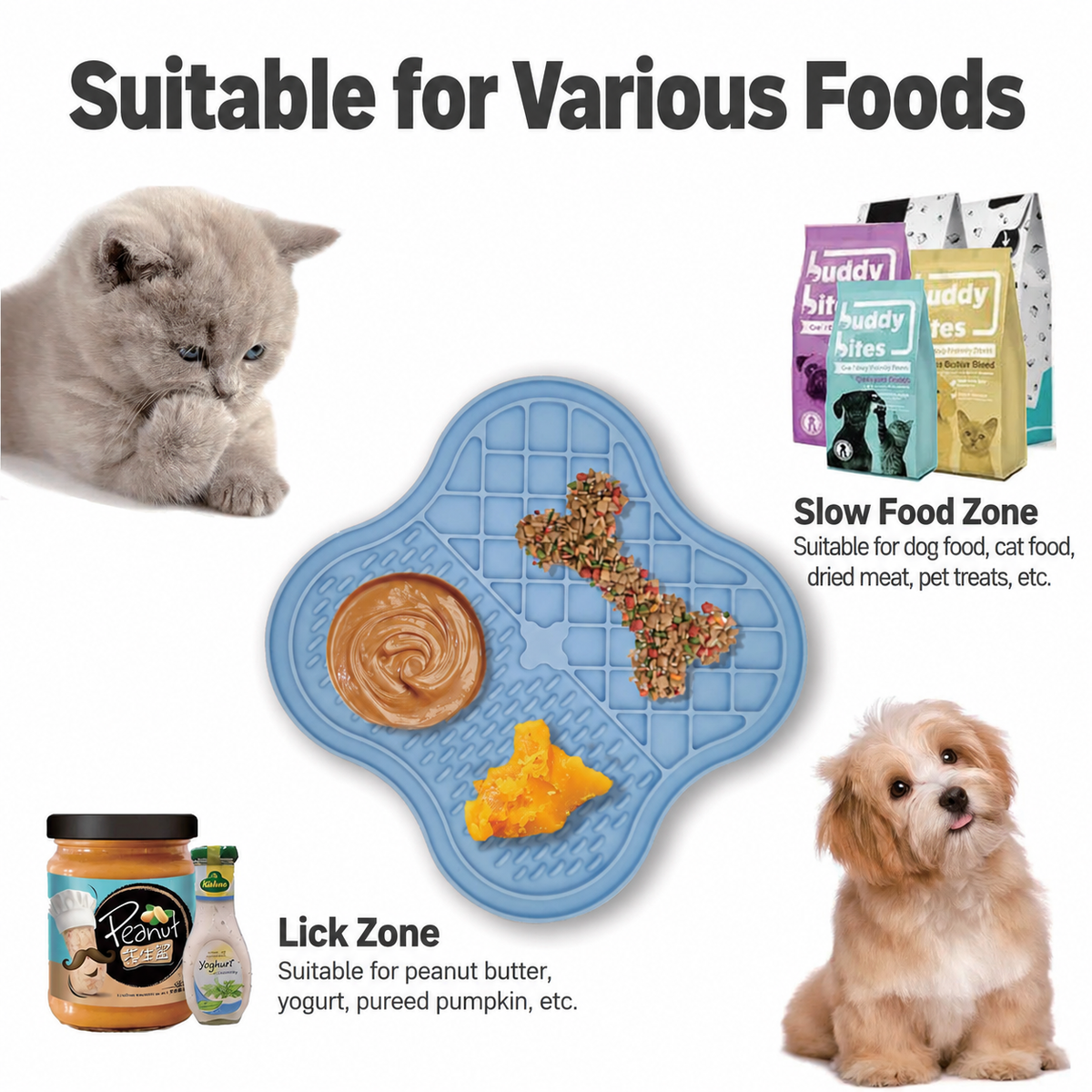 Alfombrilla de Lamer de Silicona Clover para Alimentación Lenta con Texturas de Doble Zona para Perros y Gatos