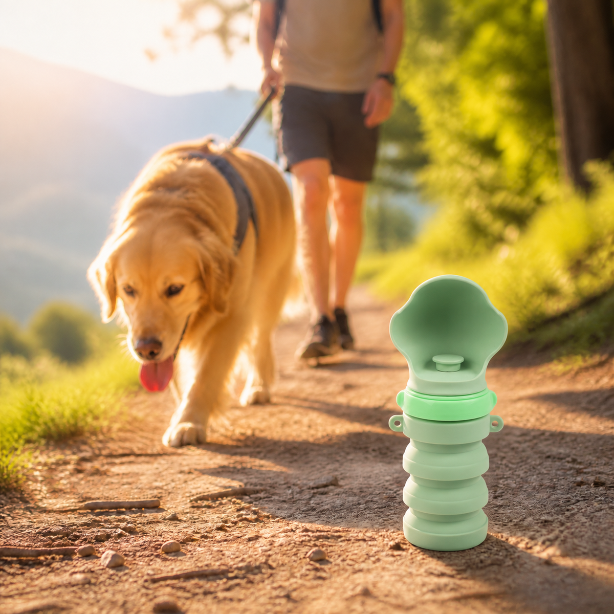 Collapsible Silicone Dog Water Bottle 500ml Portable Pet Travel Cup with Bowl