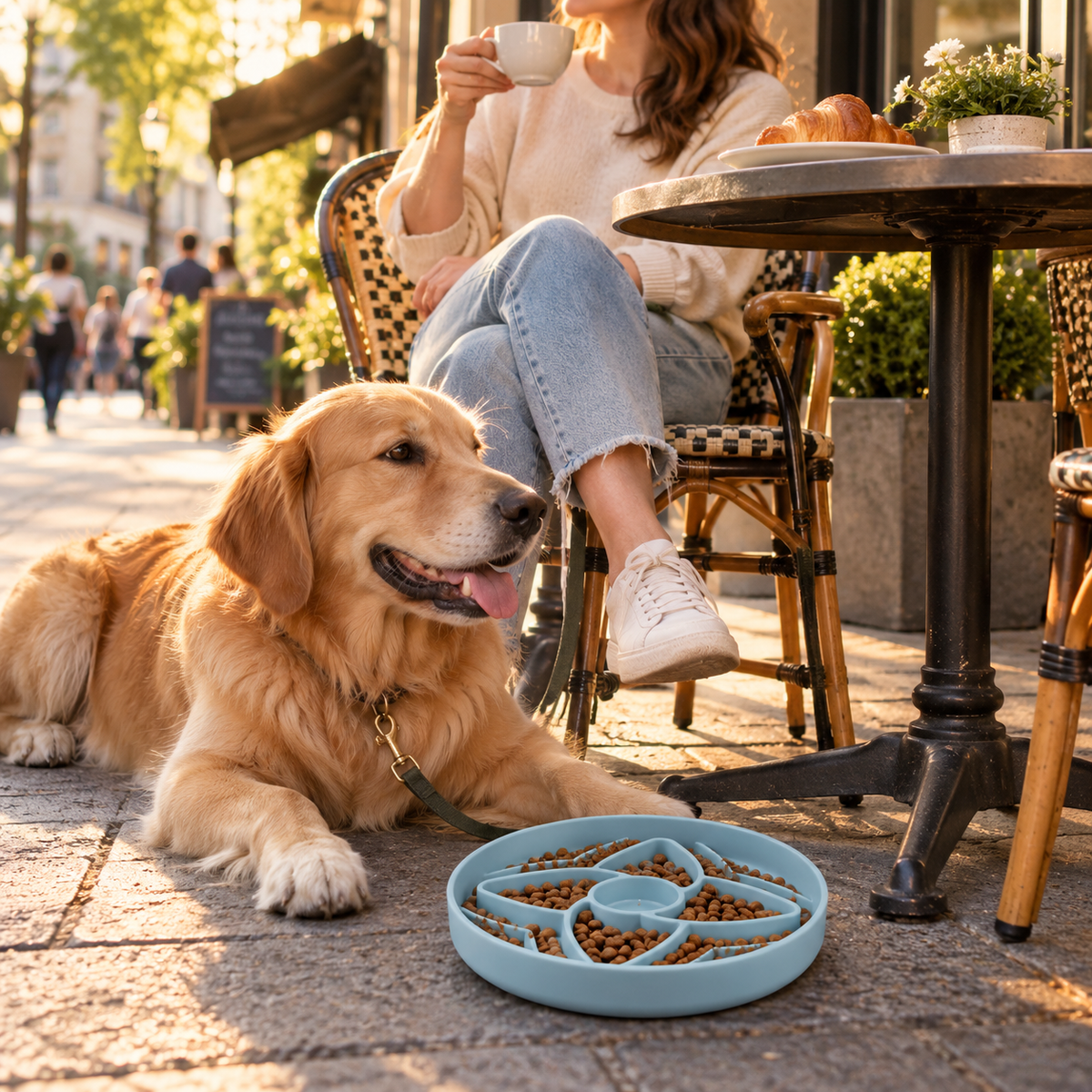 Comedero lento de silicona con diseño floral para perros, plato redondo de 190 mm para comida húmeda y seca