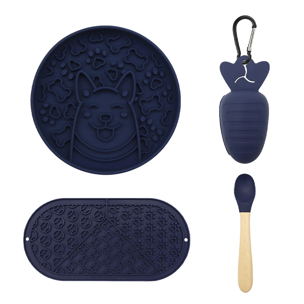 Silicone Slow Feeder Plate and Lick Mat 4-Piece Outdoor Dog Feeding Set