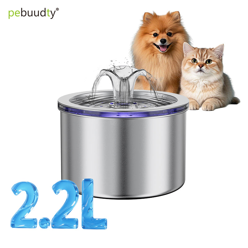 2.2L (74 oz) Stainless Steel Cat Water Fountain with Flower Spray and Dual Power Supply
