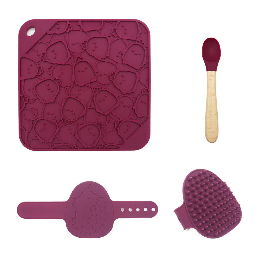 Dog Bath Lick Mat Kit with Suction Cups, Bath Brush and Silicone Spoon