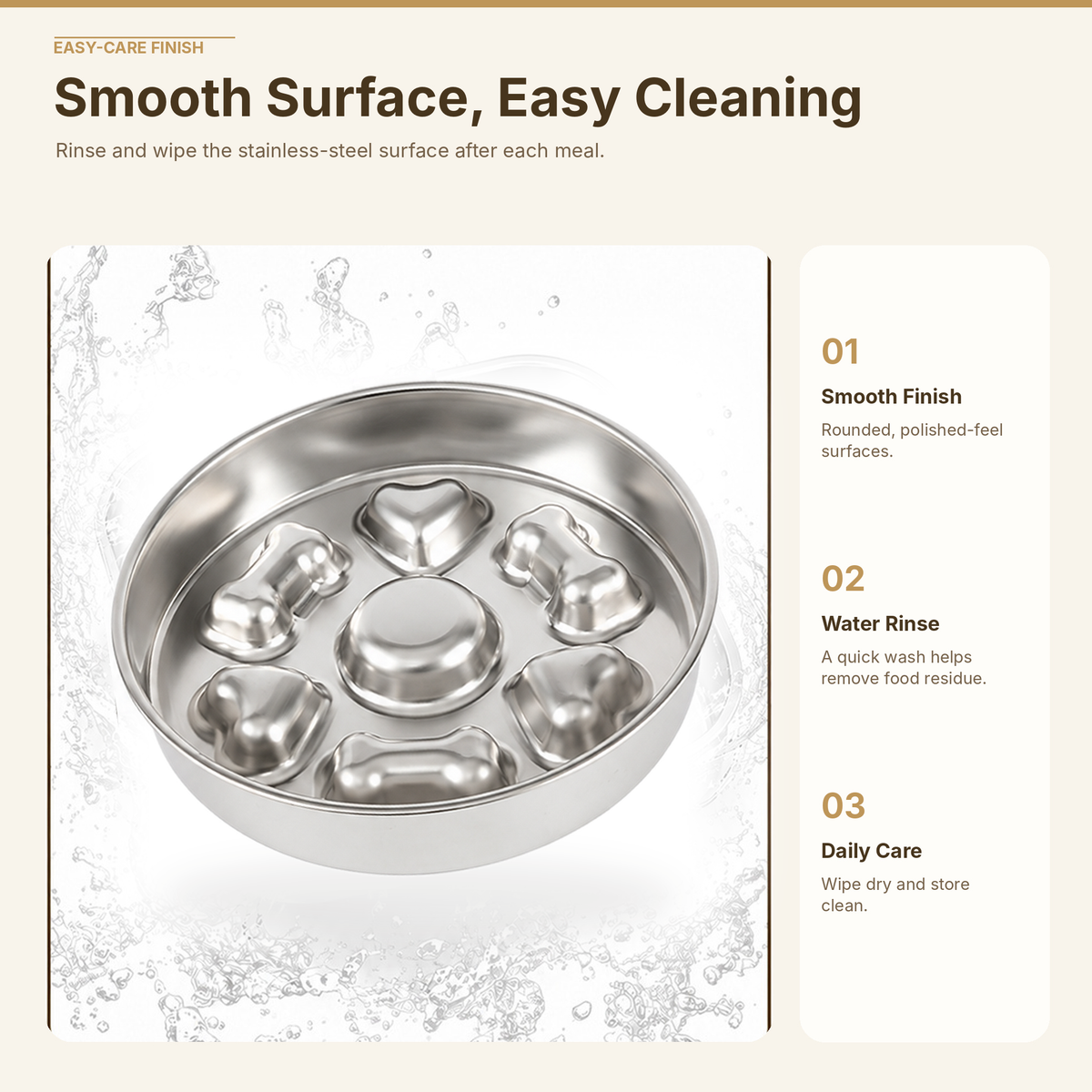 25 cm Stainless Steel Slow Feeder Dog Bowl with Bone and Heart Pockets