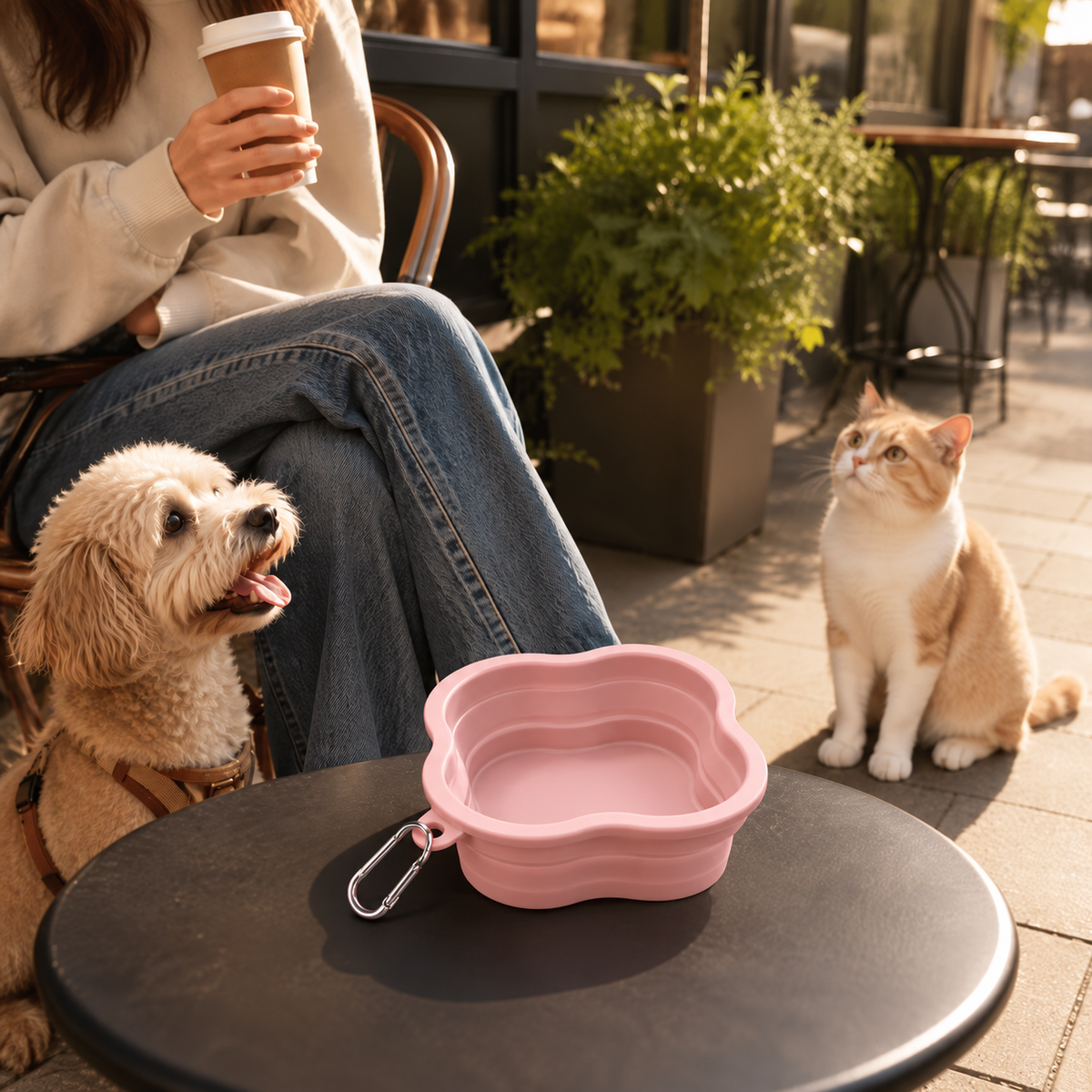 Collapsible Silicone Dog Bowl 500ml/1000ml with Reinforced Rim for Cats and Dogs