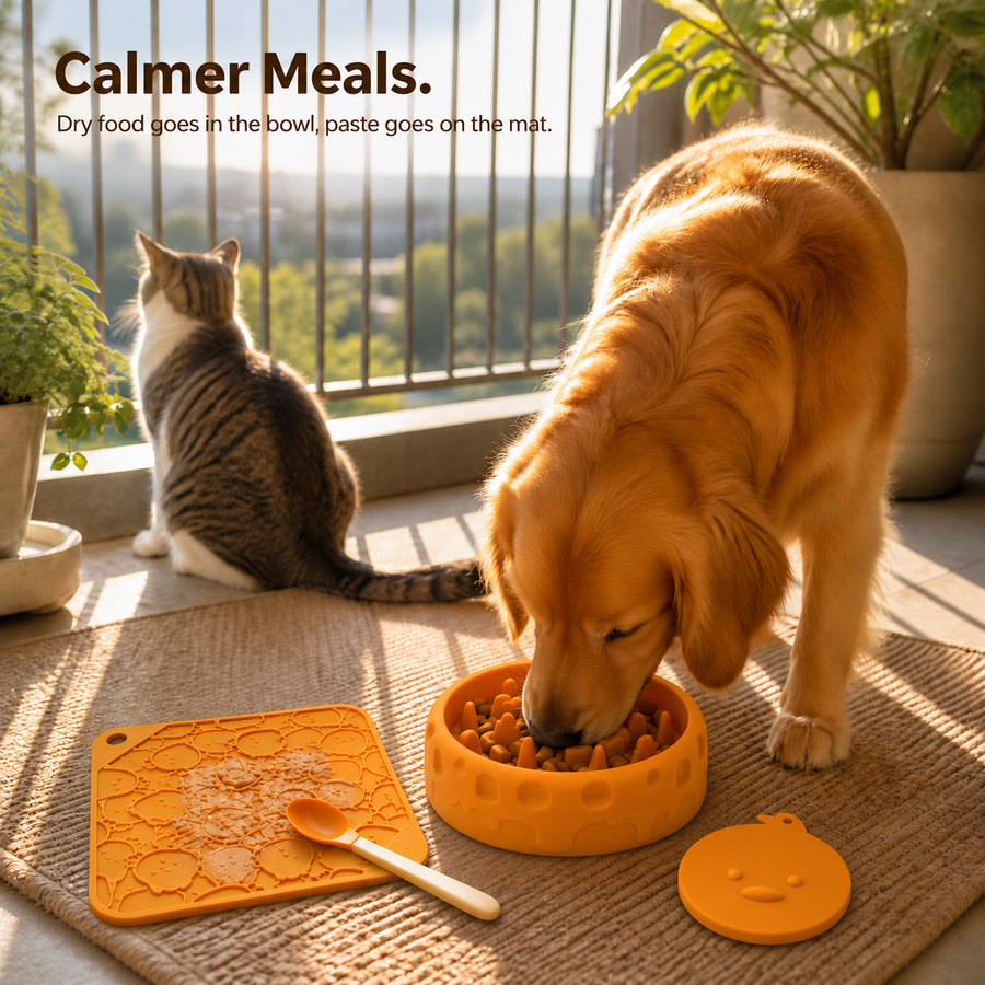 Silicone Slow Feeder Dog Bowl Set with Lick Mat Can Lids and Spoon