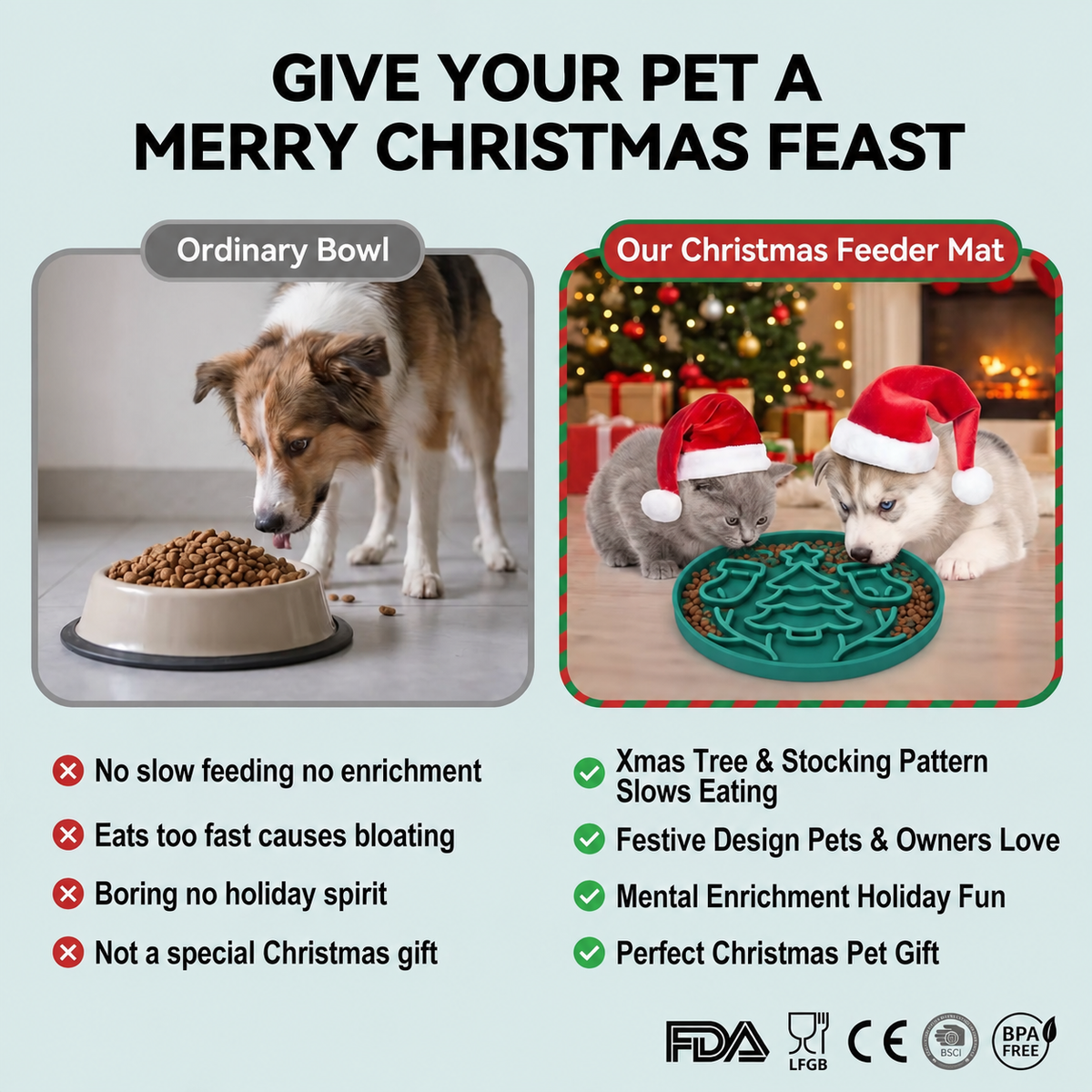 Christmas Silicone Slow Feeder Plate with Tree and Stocking Pattern