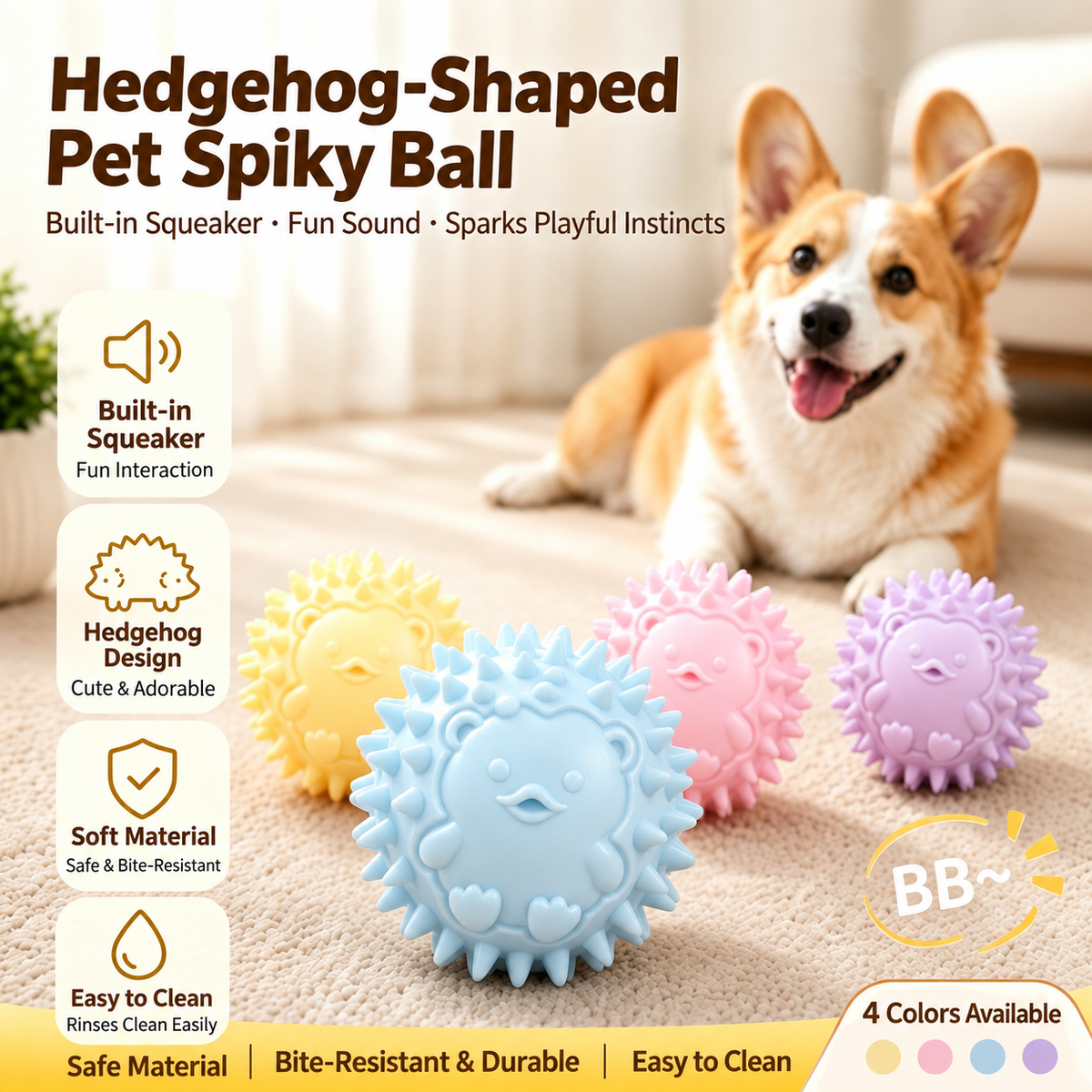 Hedgehog TPR Spiky Squeaky Dog Ball Chew Toy for Small Dogs Gum Massage