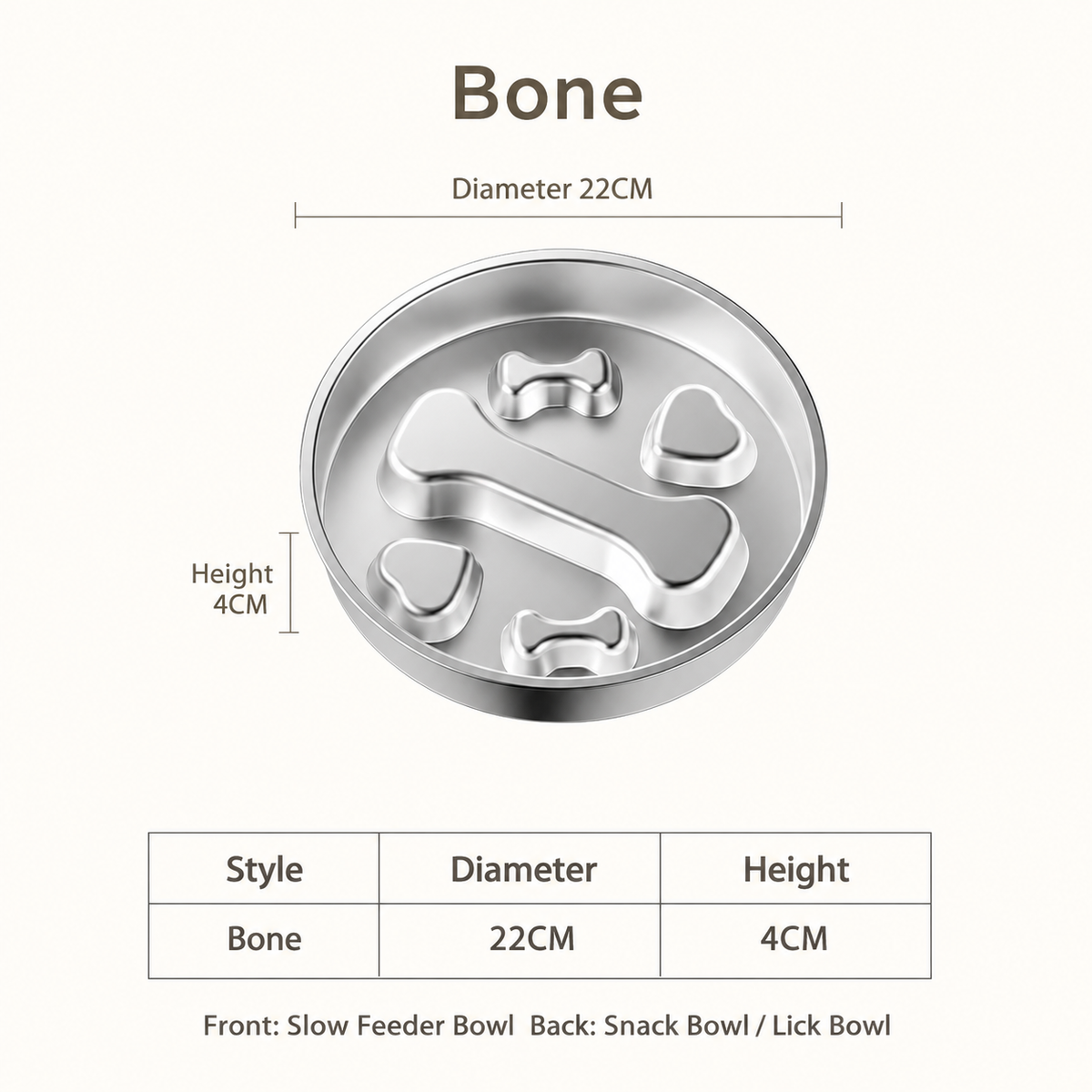 304 Stainless Steel Slow Feeder Dog Bowl with Double-Sided Snack Tray