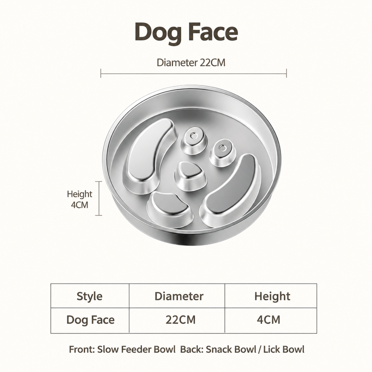 304 Stainless Steel Slow Feeder Dog Bowl with Double-Sided Snack Tray