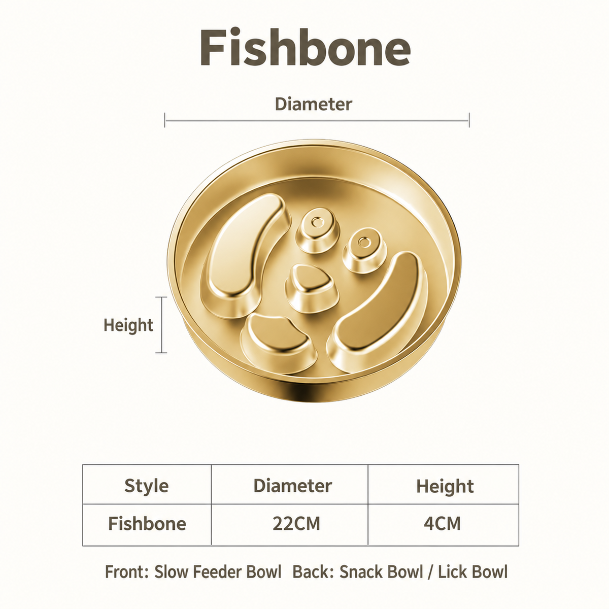 22.1 cm Stainless Steel Slow Feeder Dog Bowl with Gold PVD and Lick Plate
