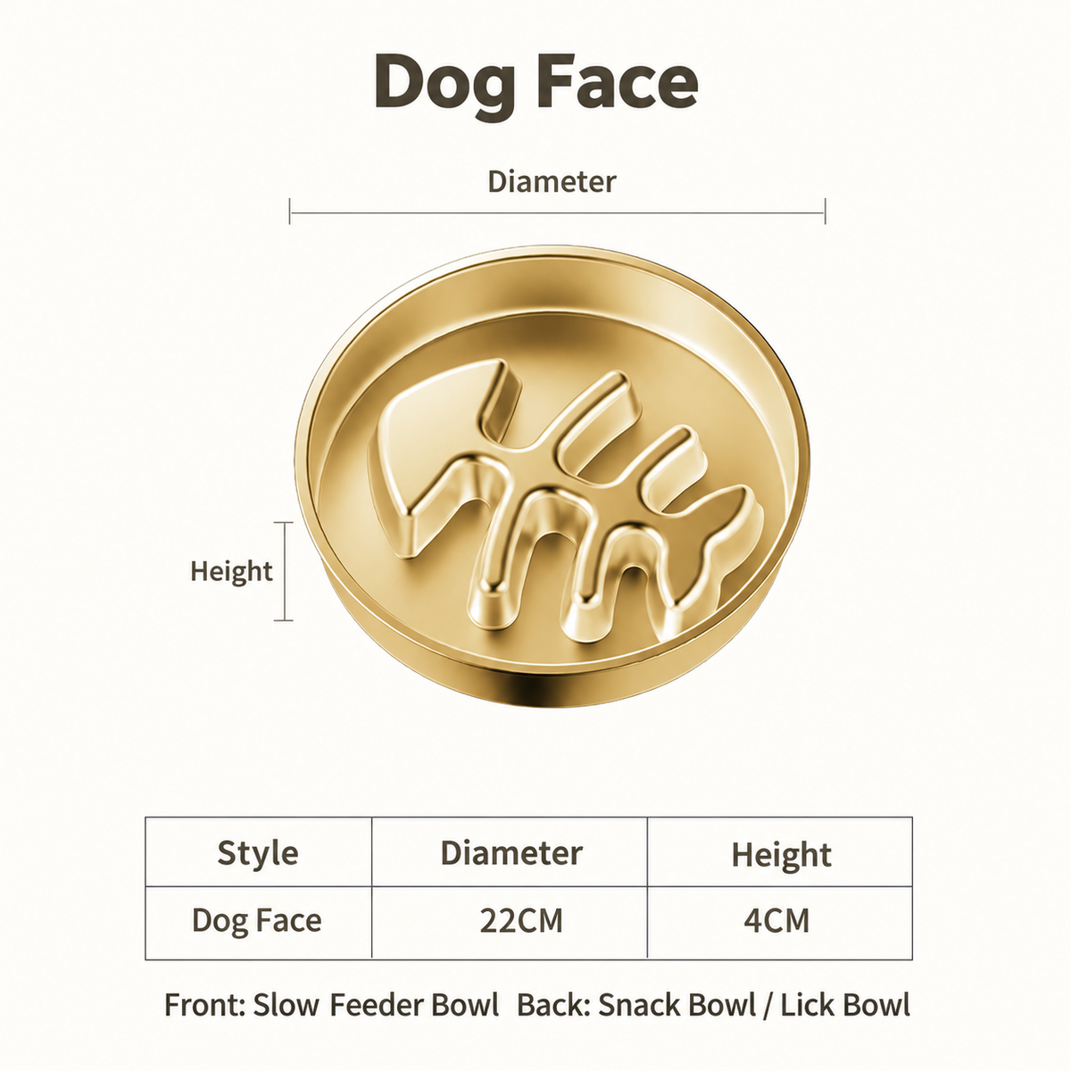 22.1 cm Stainless Steel Slow Feeder Dog Bowl with Gold PVD and Lick Plate