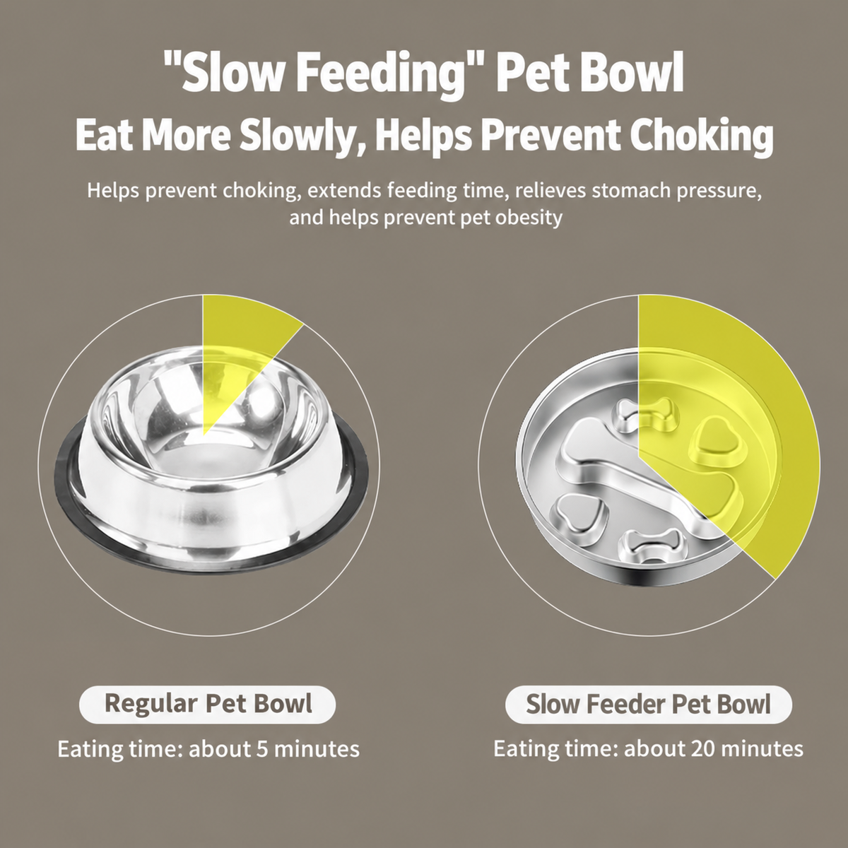 304 Stainless Steel Slow Feeder Dog Bowl with Double-Sided Snack Tray
