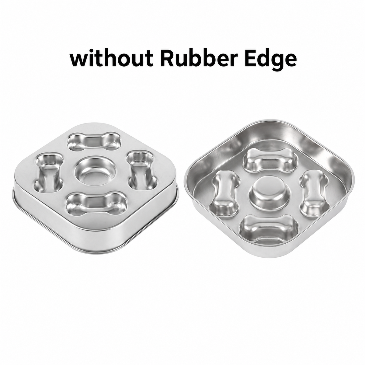 22 cm Bone Design Square Slow Feeder Dog Bowl, 304 Stainless Steel