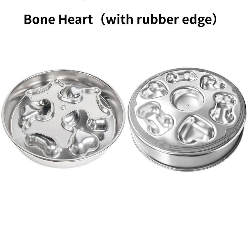 Comedero lento de acero inoxidable de 25 cm para perros con inserto giratorio de hueso y corazón