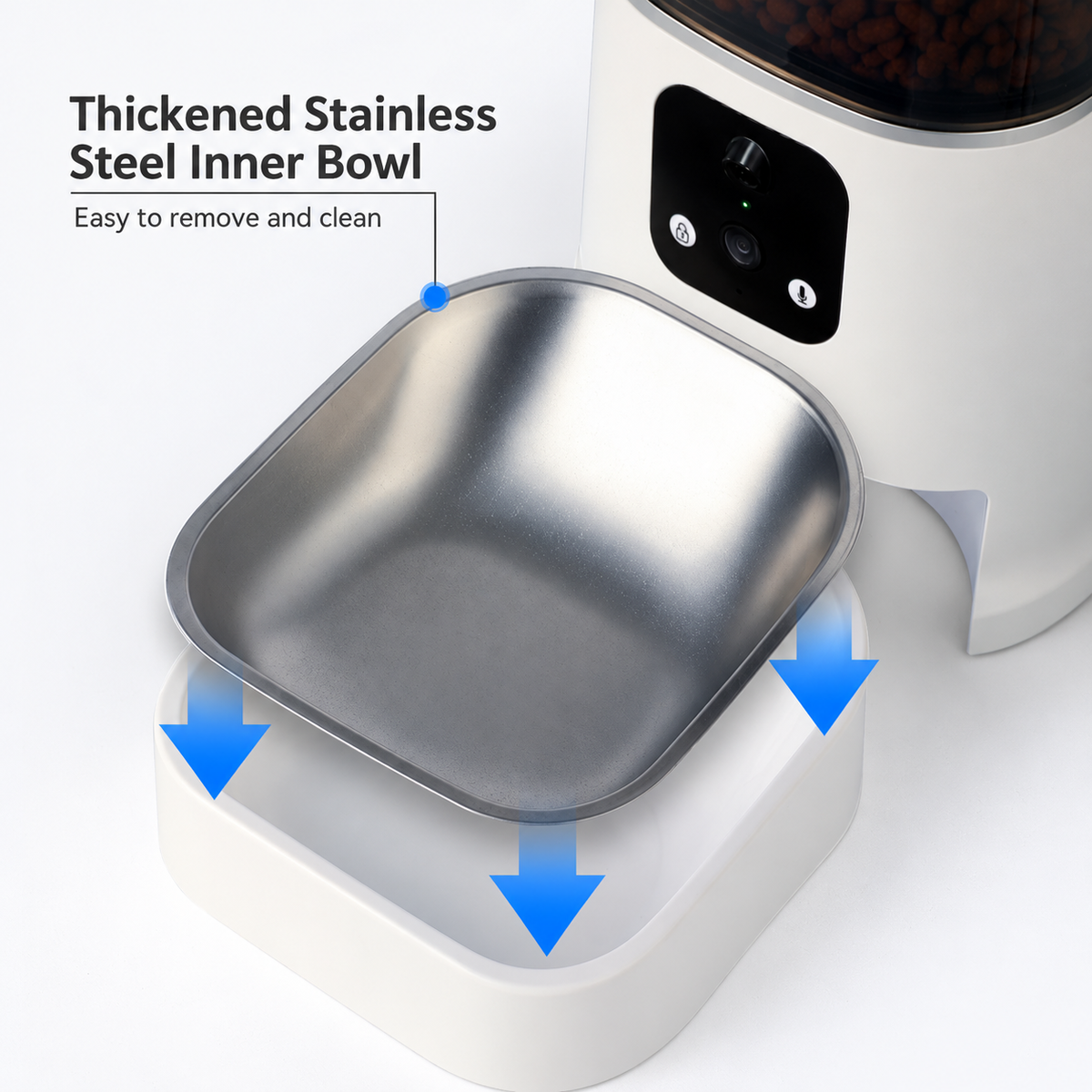 Automatic Pet Feeder with Dual-Lens Camera and 304 Stainless Steel Bowl for Cats and Dogs