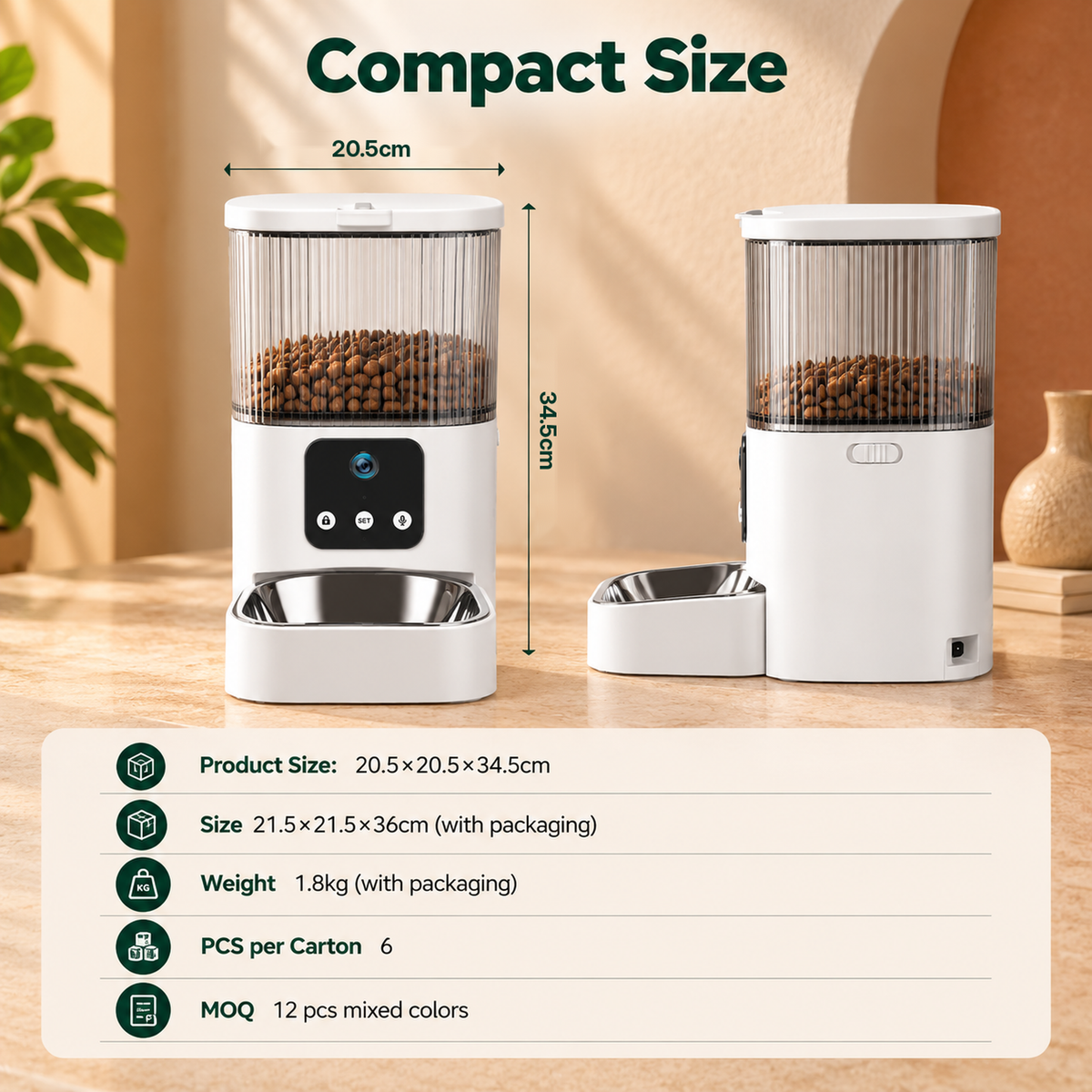 Automatic Pet Feeder with 4MPSingle Camere Dual Camera and App Control for Cats and Dogs