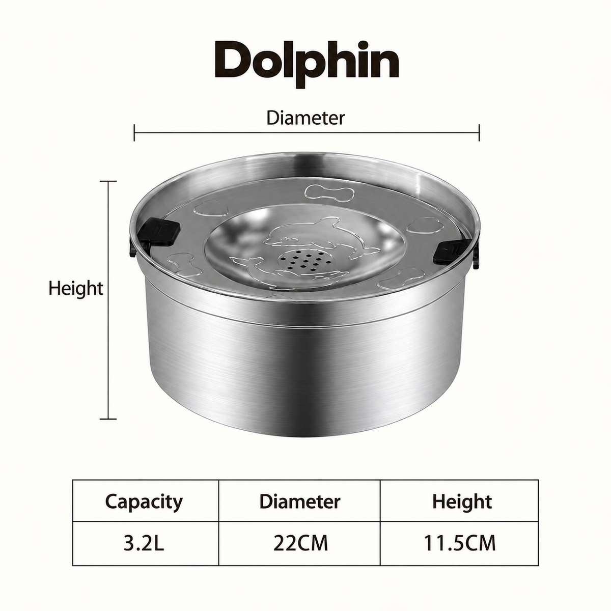 No Spill Dog Water Bowl 3.2L Stainless Steel with Floating Disk and 4 Animal Lids