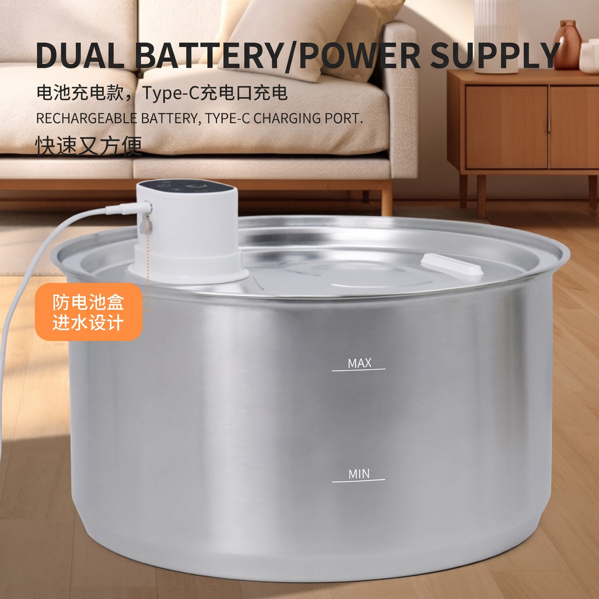 11L/8L/5.5L/4L Wireless Stainless Steel Pet Water Fountain with Motion Sensor