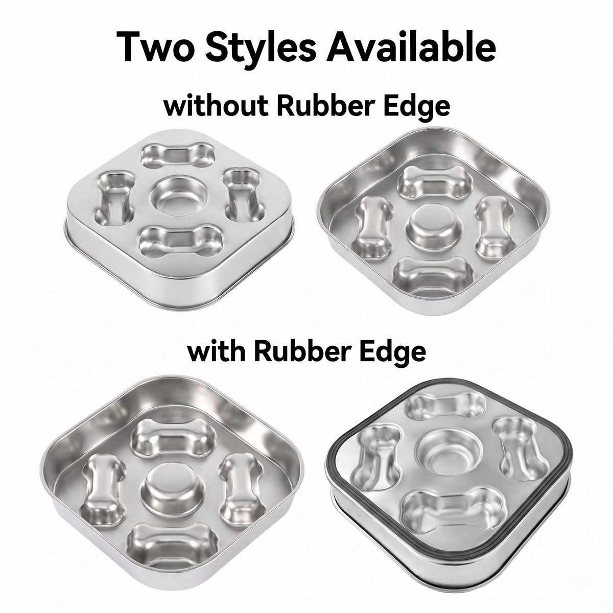 22 cm Bone Design Square Slow Feeder Dog Bowl, 304 Stainless Steel