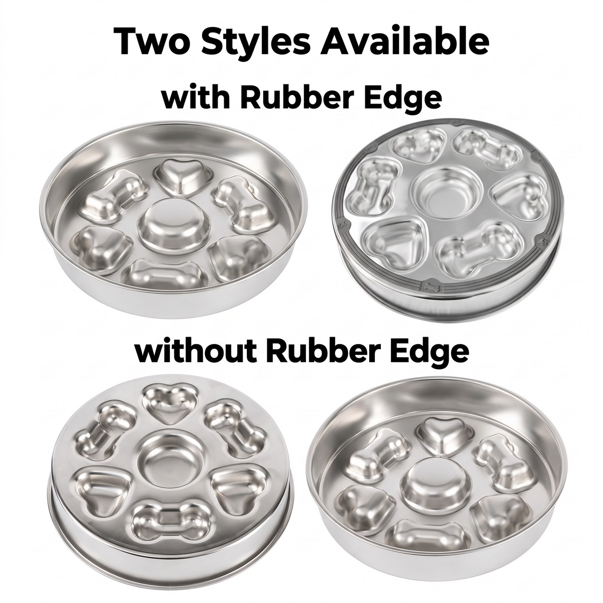 25 cm Stainless Steel Slow Feeder Dog Bowl with Bone and Heart Pockets