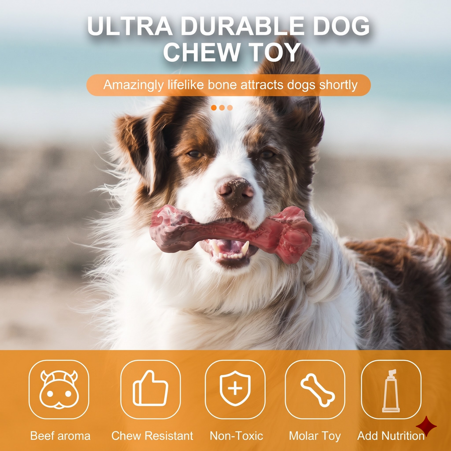 Natural Rubber Bone Dog Chew Toy, Beef Scented 20 cm Large Chew Bone