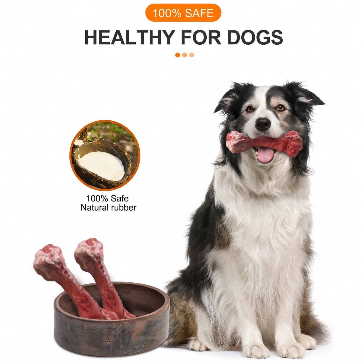 Natural Rubber Bone Dog Chew Toy, Beef Scented 20 cm Large Chew Bone