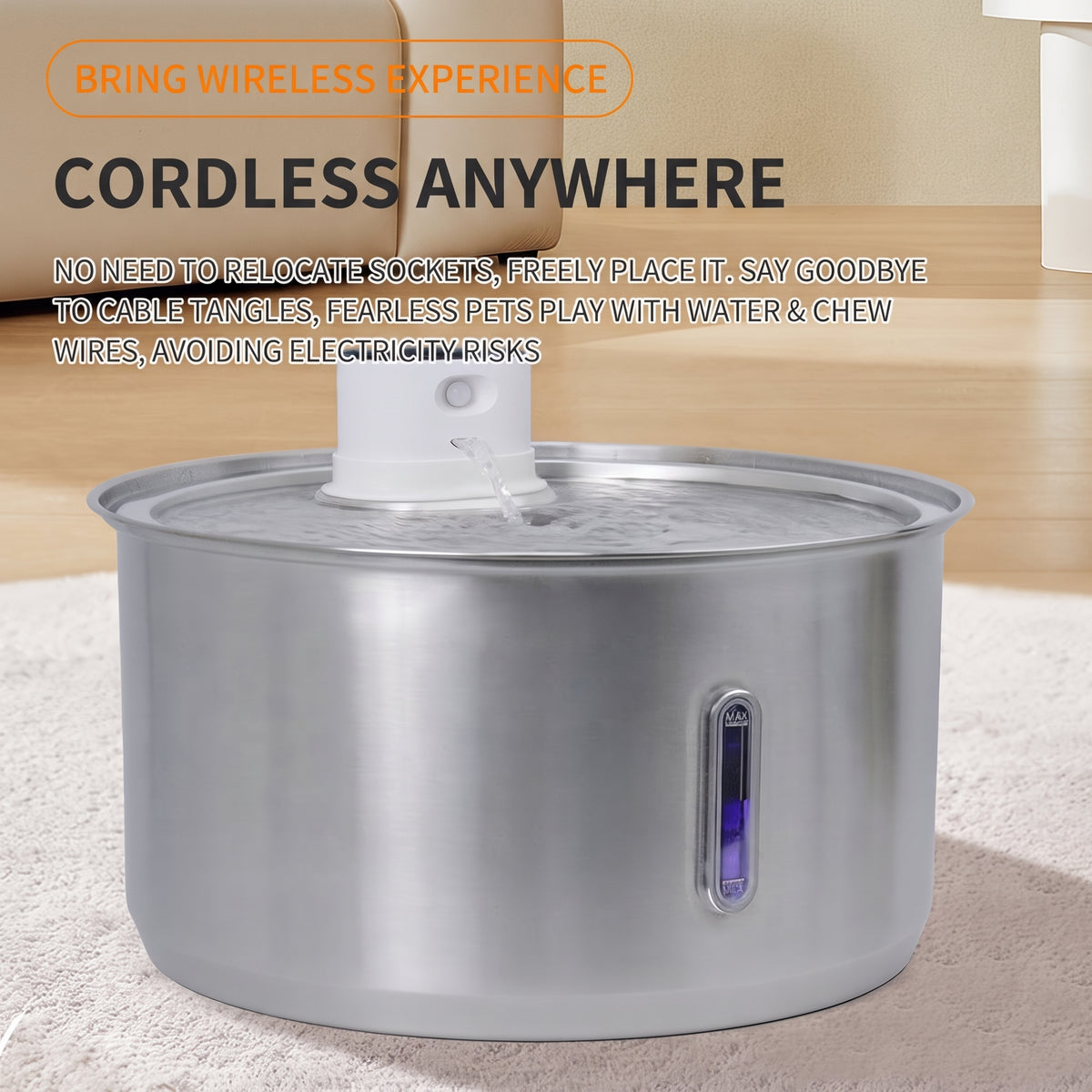 11L/8L/5.5L/4L Wireless Stainless Steel Pet Water Fountain with Motion Sensor
