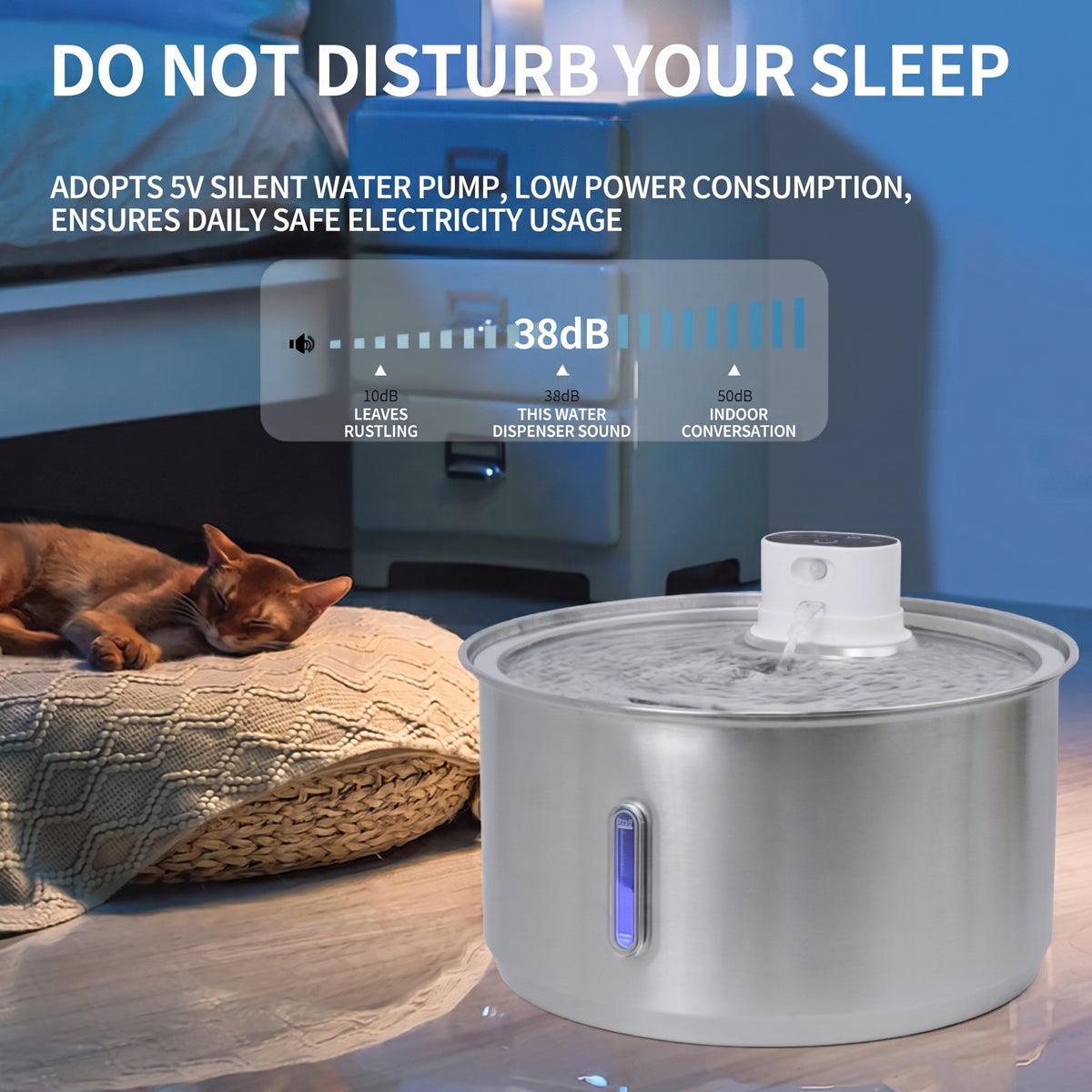 11L/8L/5.5L/4L Wireless Stainless Steel Pet Water Fountain with Motion Sensor