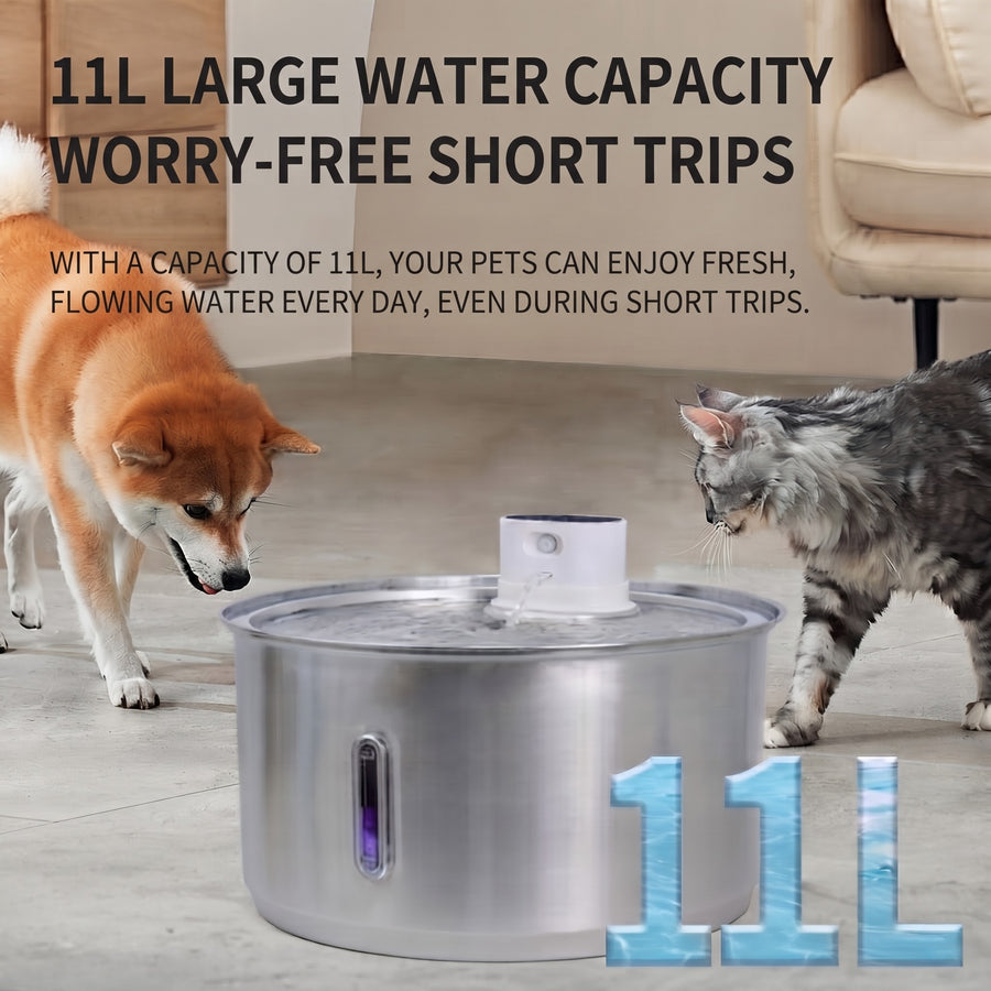 11L/8L/5.5L/4L Wireless Stainless Steel Pet Water Fountain with Motion Sensor