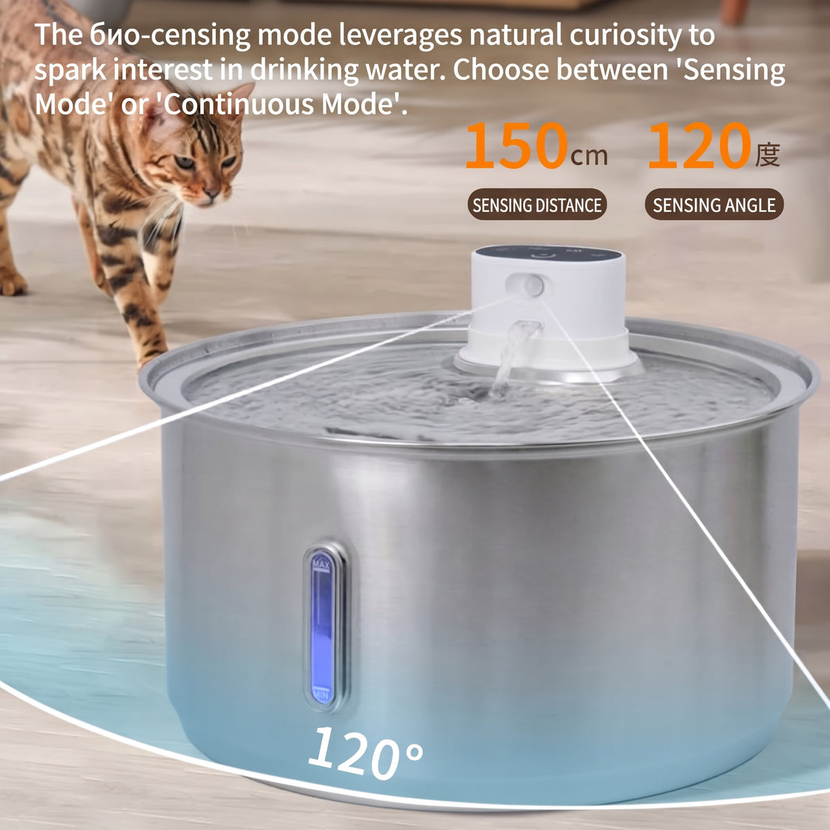 11L/8L/5.5L/4L Wireless Stainless Steel Pet Water Fountain with Motion Sensor