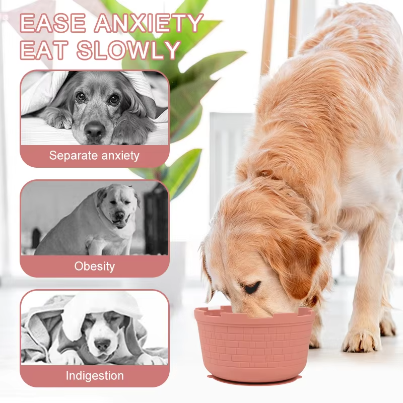 Silicone Castle Slow Feeder Bowl with Suction Base and Lick Surface