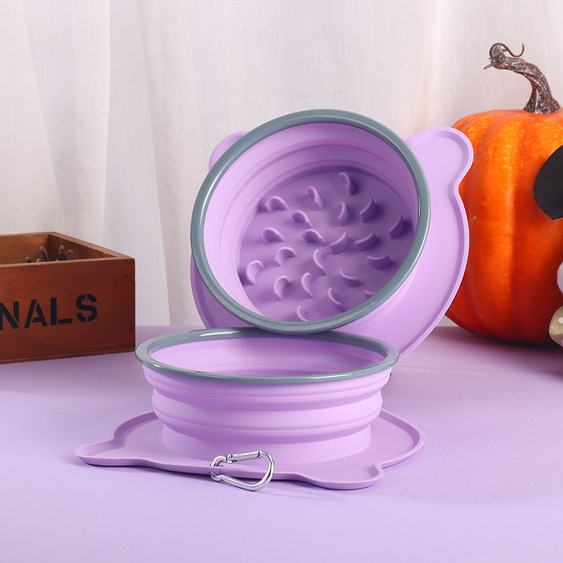 Comedero doble plegable de silicona con sistema de alimentación lenta para gatos y perros