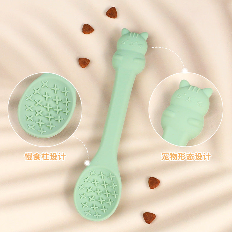Handheld Silicone Slow Feeder Lick Spoon with Cross Posts for Cats and Dogs