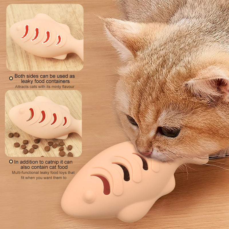 Juguete de pez de silicona con hierba gatera y dispensador de premios para gatos, 118 mm