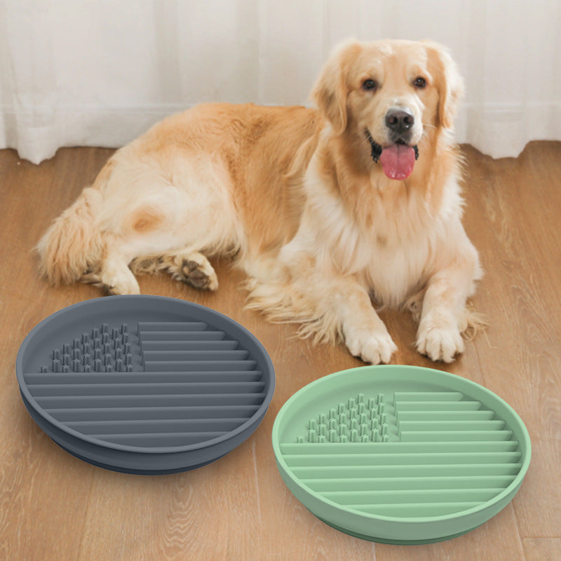 Plato de silicona para perros con alimentación lenta, base de ventosa y diseño de rayas en forma de estrella