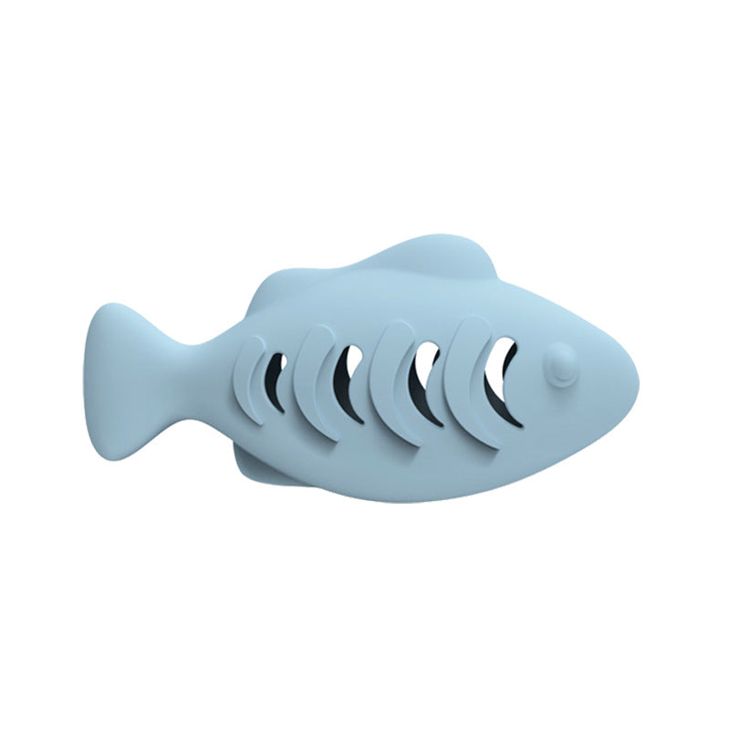 Juguete de pez de silicona con hierba gatera y dispensador de premios para gatos, 118 mm