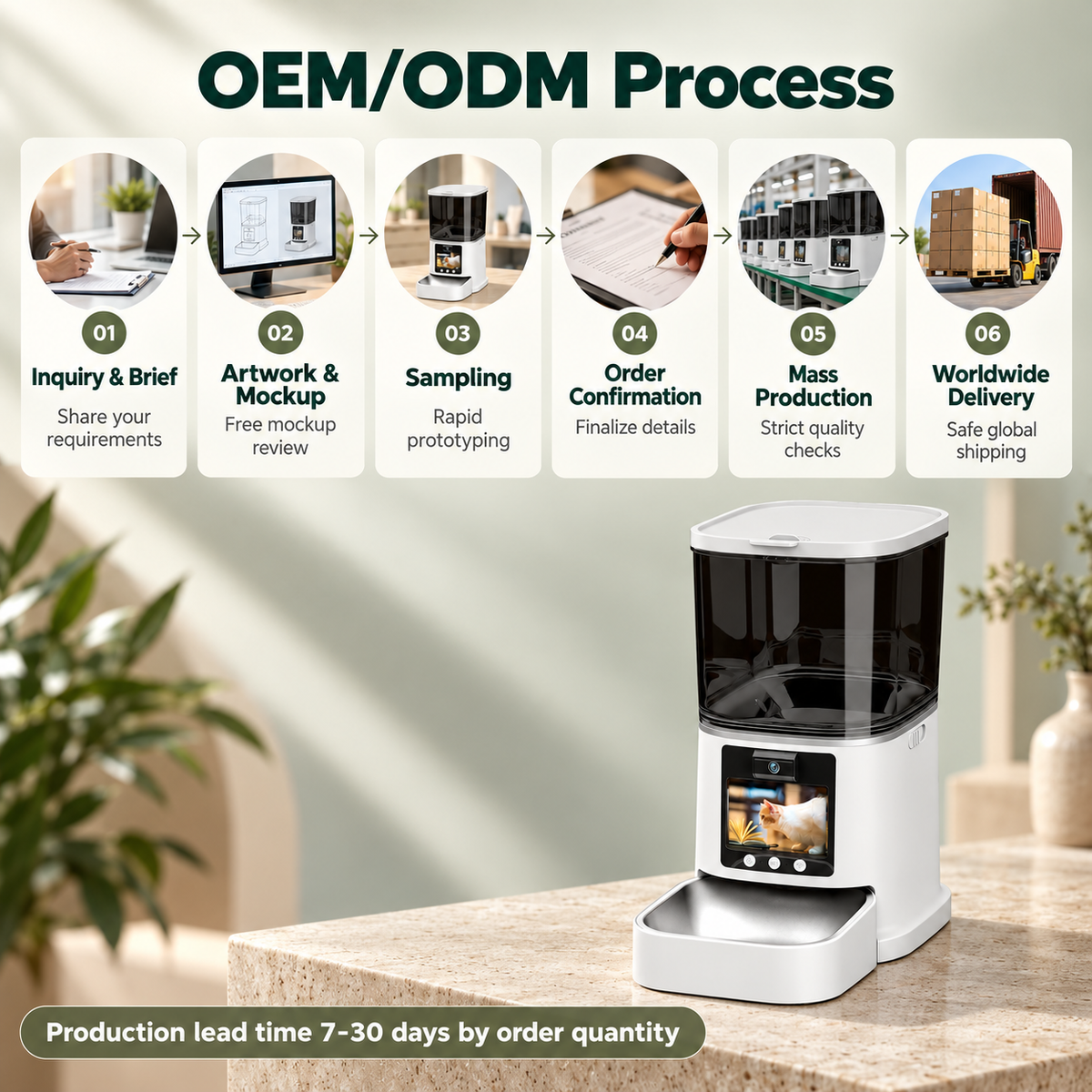 Automatic Cat Feeder with Pan Tilt Camera and Video Screen for Cats and Dogs