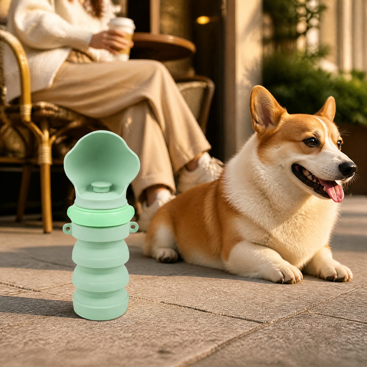 Collapsible Silicone Dog Water Bottle 500ml Portable Pet Travel Cup with Bowl
