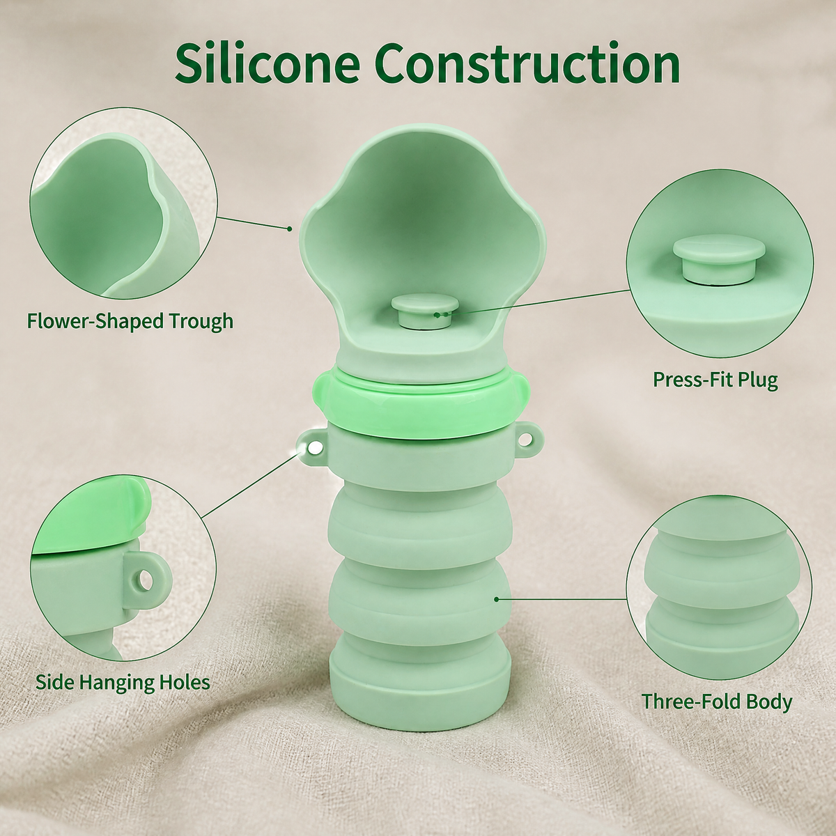 Collapsible Silicone Dog Water Bottle 500ml Portable Pet Travel Cup with Bowl