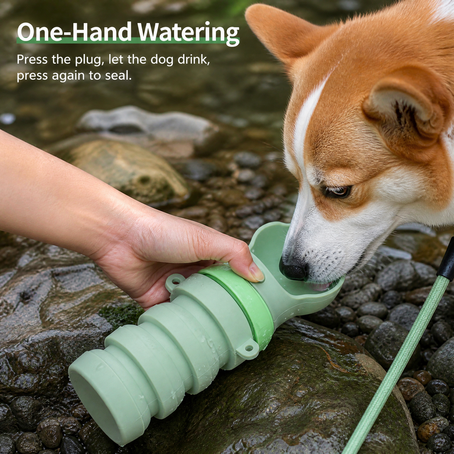 Collapsible Silicone Dog Water Bottle 500ml Portable Pet Travel Cup with Bowl