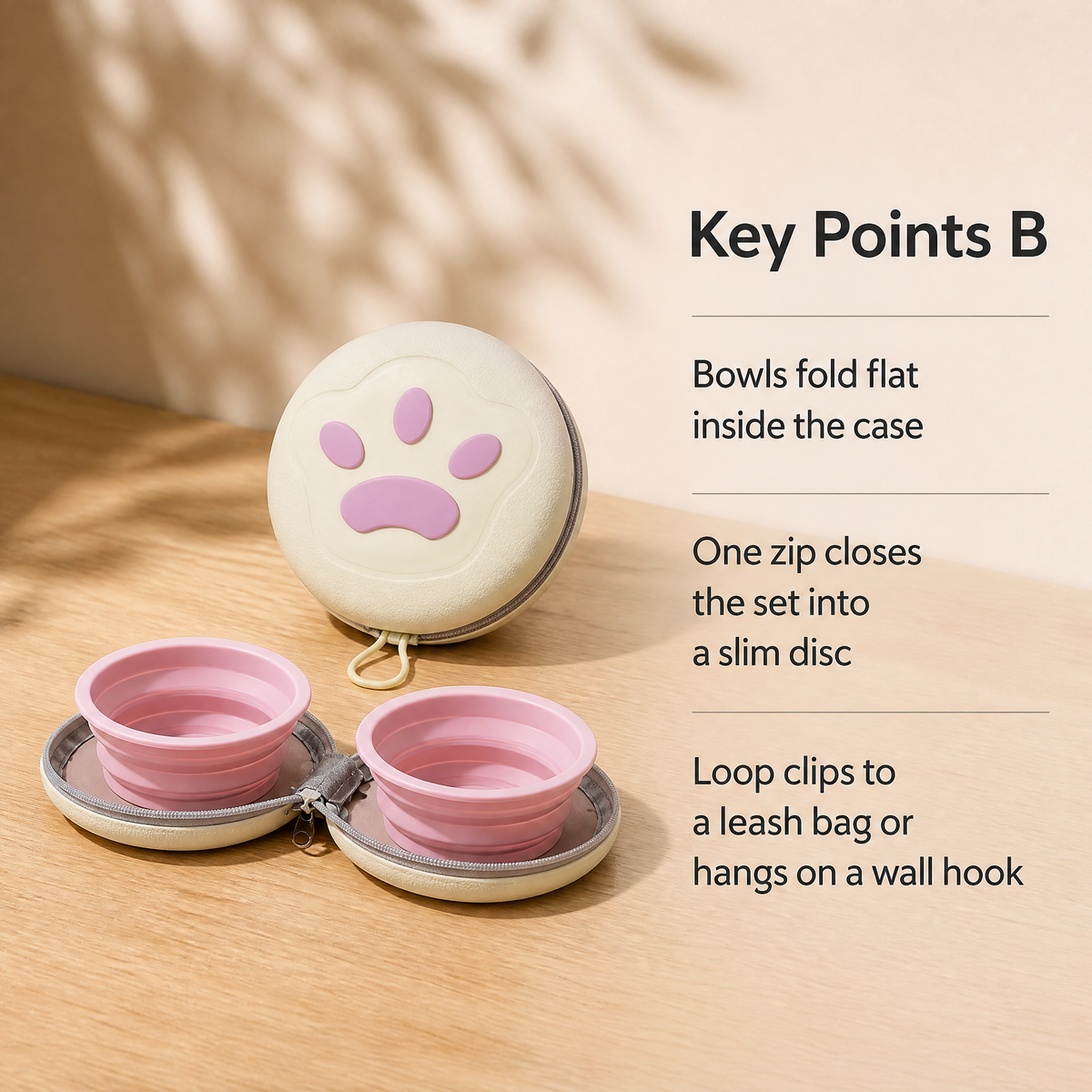 Collapsible Silicone Dog Travel Bowl Set with Zipper Case and Dual Food Bowls