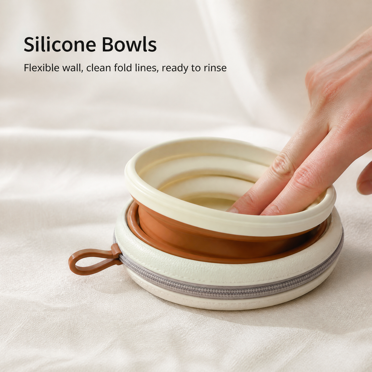 Collapsible Silicone Dog Travel Bowl Set with Zipper Case and Dual Food Bowls