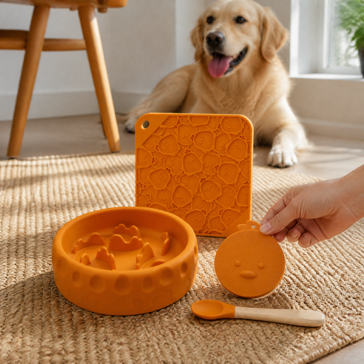 Juego de Comederos Lentos de Silicona para Perros con Tapas de Alfombrilla Lamedora y Cuchara